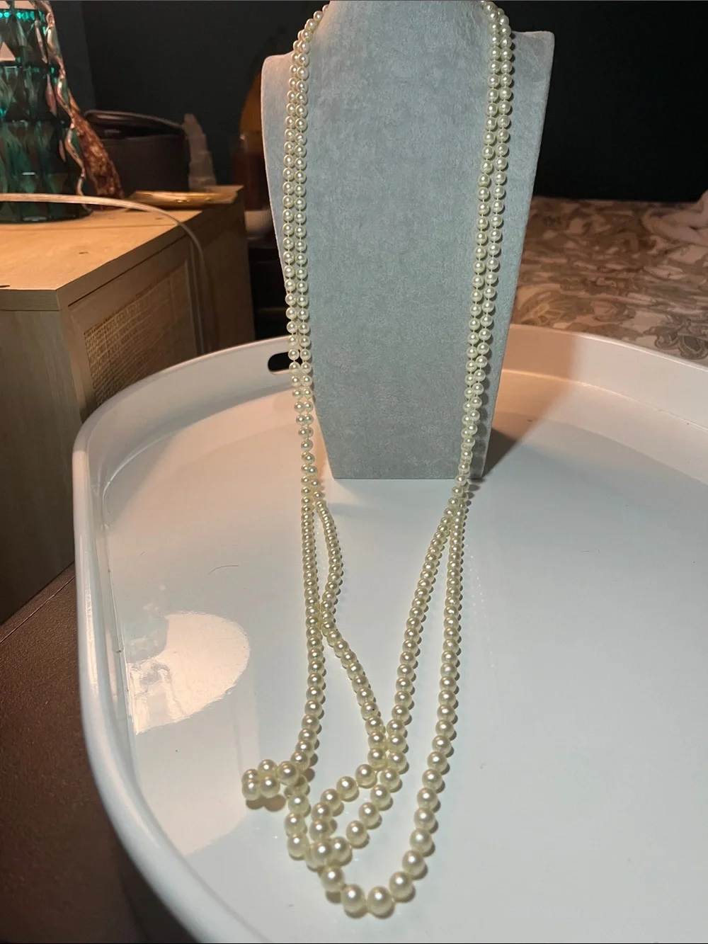 Vintage Flapper Imitation Pearl Necklace Extremely Long 108